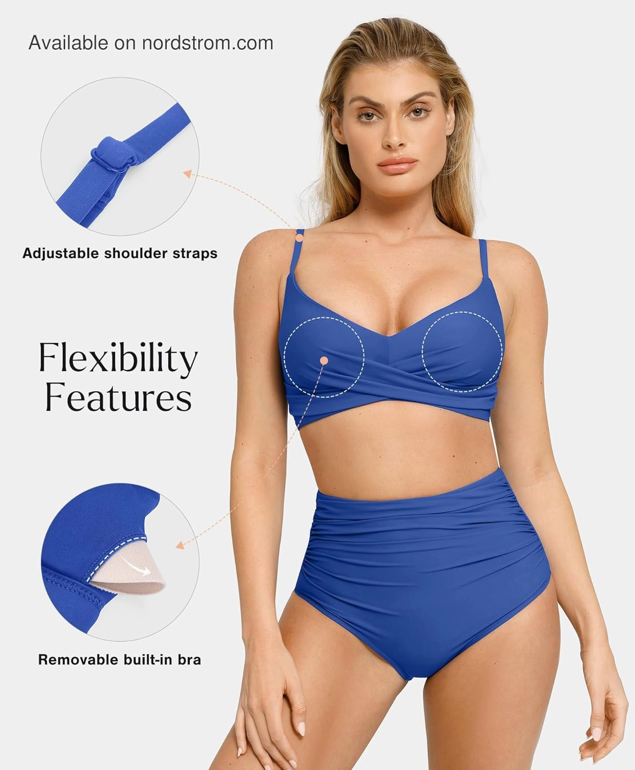 Popilush Bikini Top for Women - Twist Front V Neck Push Up Padded Swim Top with Adjustable Straps - Bathing Suit Top
