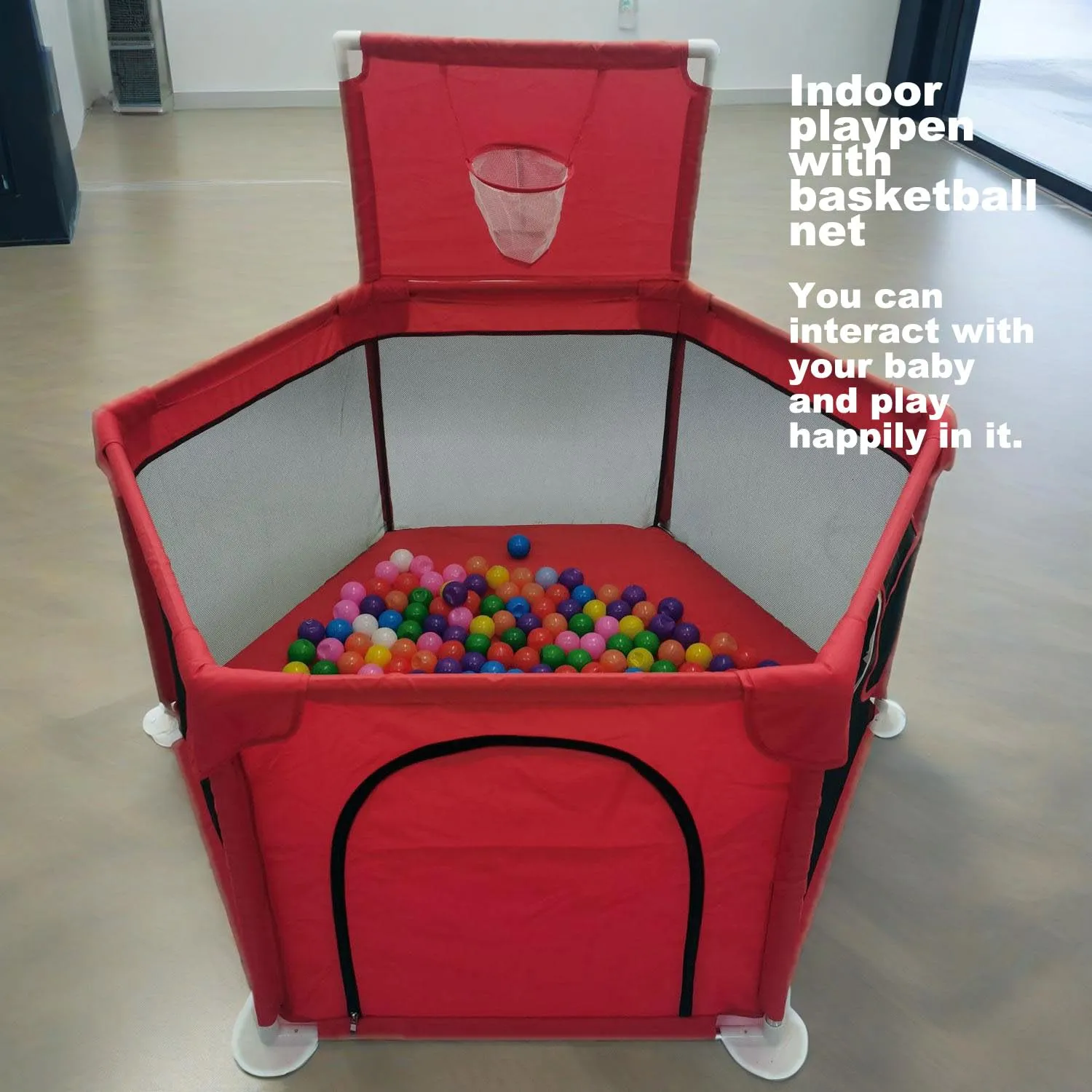 Portable Baby Ball Pit Playpen Playard Fence Playtent with Basketball Hoop Breathable Mesh for Indoors Outdoors Toddler Kids Large