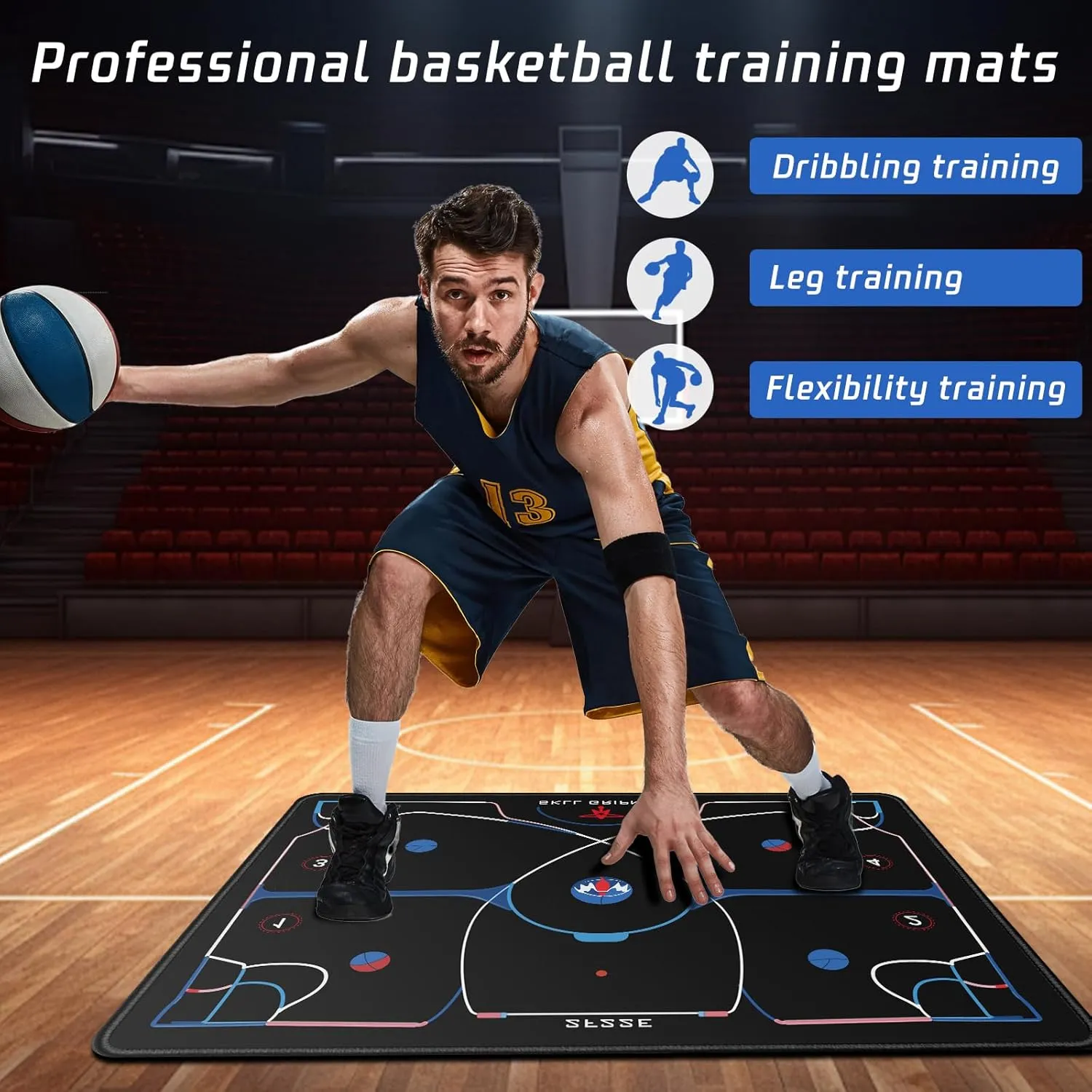 Portable Basketball Footwork Training Mat, Agility Footstep Training Mat, Basketball Pads for Training All Levels, Non-Slip Silent Equipment for All Ages to Improve Speed, Strength and Coordination