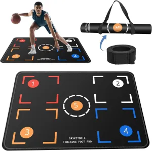 Portable Basketball Footwork Training Mat, Agility Footstep Training Mat, Basketball Pads for Training All Levels, Non-Slip Silent Equipment for All Ages to Improve Speed, Strength and Coordination