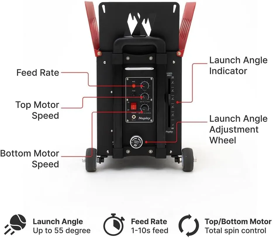 Portable Tennis Ball Machine (26lbs) - Dual Motor for TopSpin and Backspin, 80  Balls, Max 68MPH, 4  Hours Play with External Lithium Battery