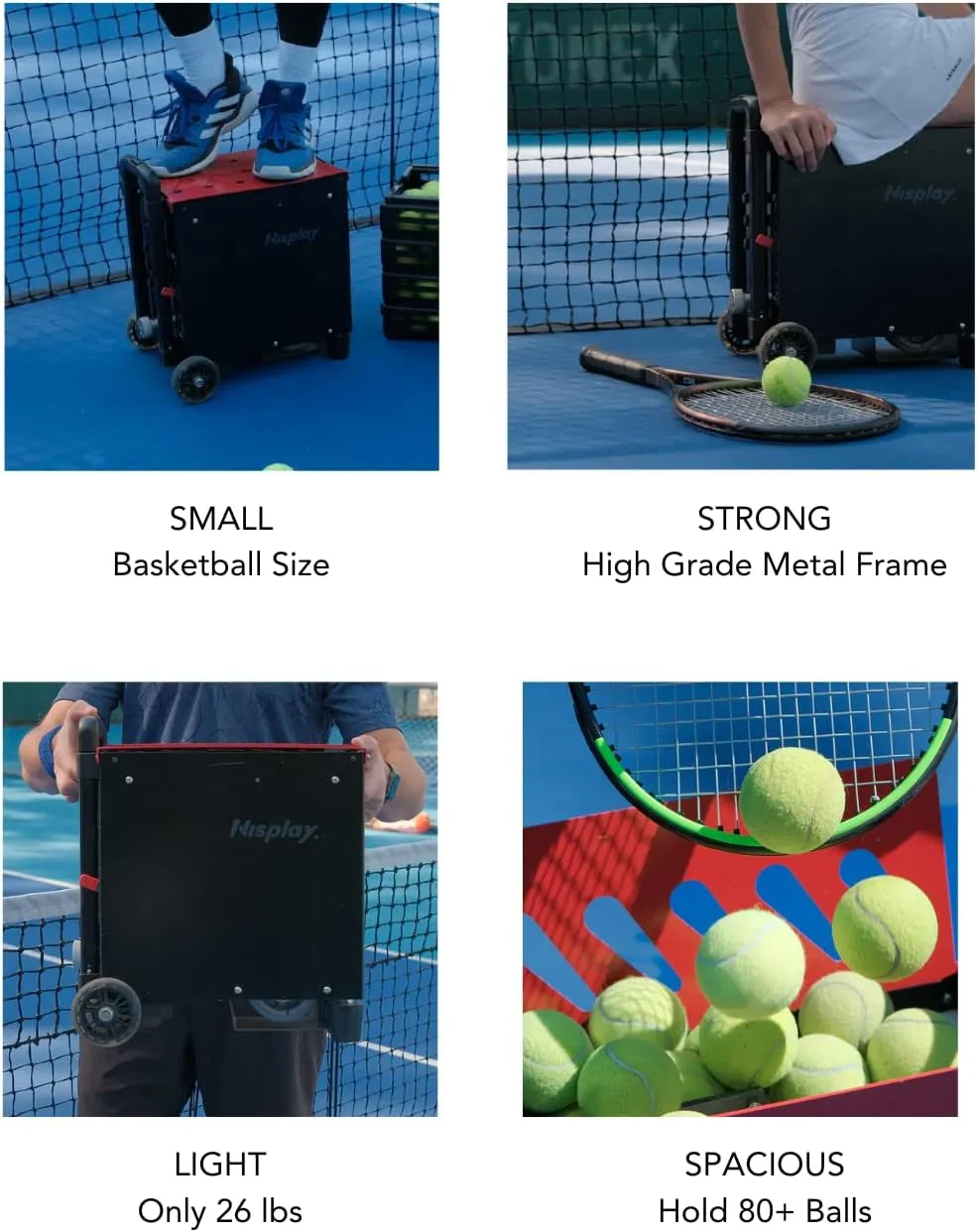 Portable Tennis Ball Machine (26lbs) - Dual Motor for TopSpin and Backspin, 80  Balls, Max 68MPH, 4  Hours Play with External Lithium Battery