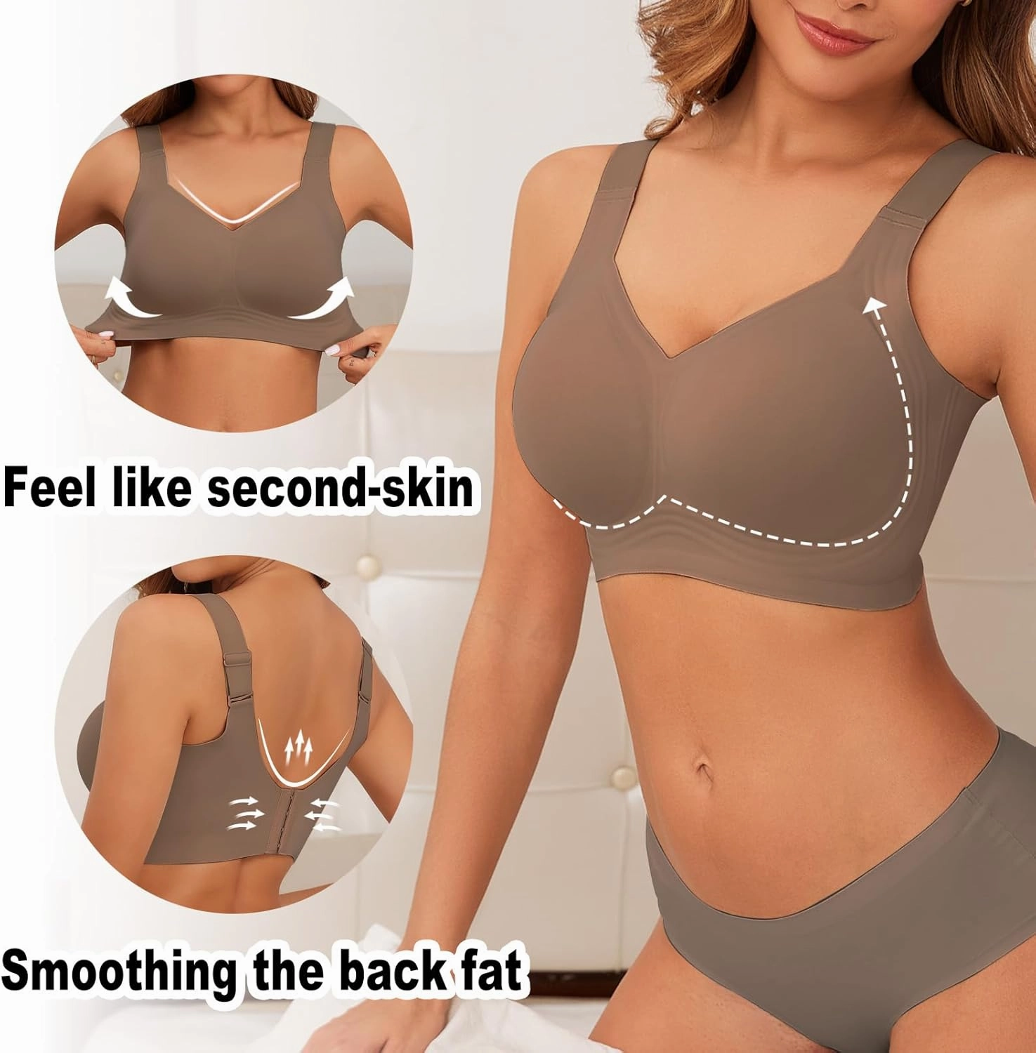 PoseFree Womens Seamless Wireless Supportive Bra Push Up Comfort Soft No Underwire Full Coverage T-Shirt Bra