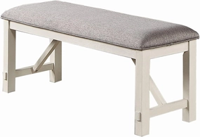Poundex Upholstered Cushion Dining Bench in Grey and White