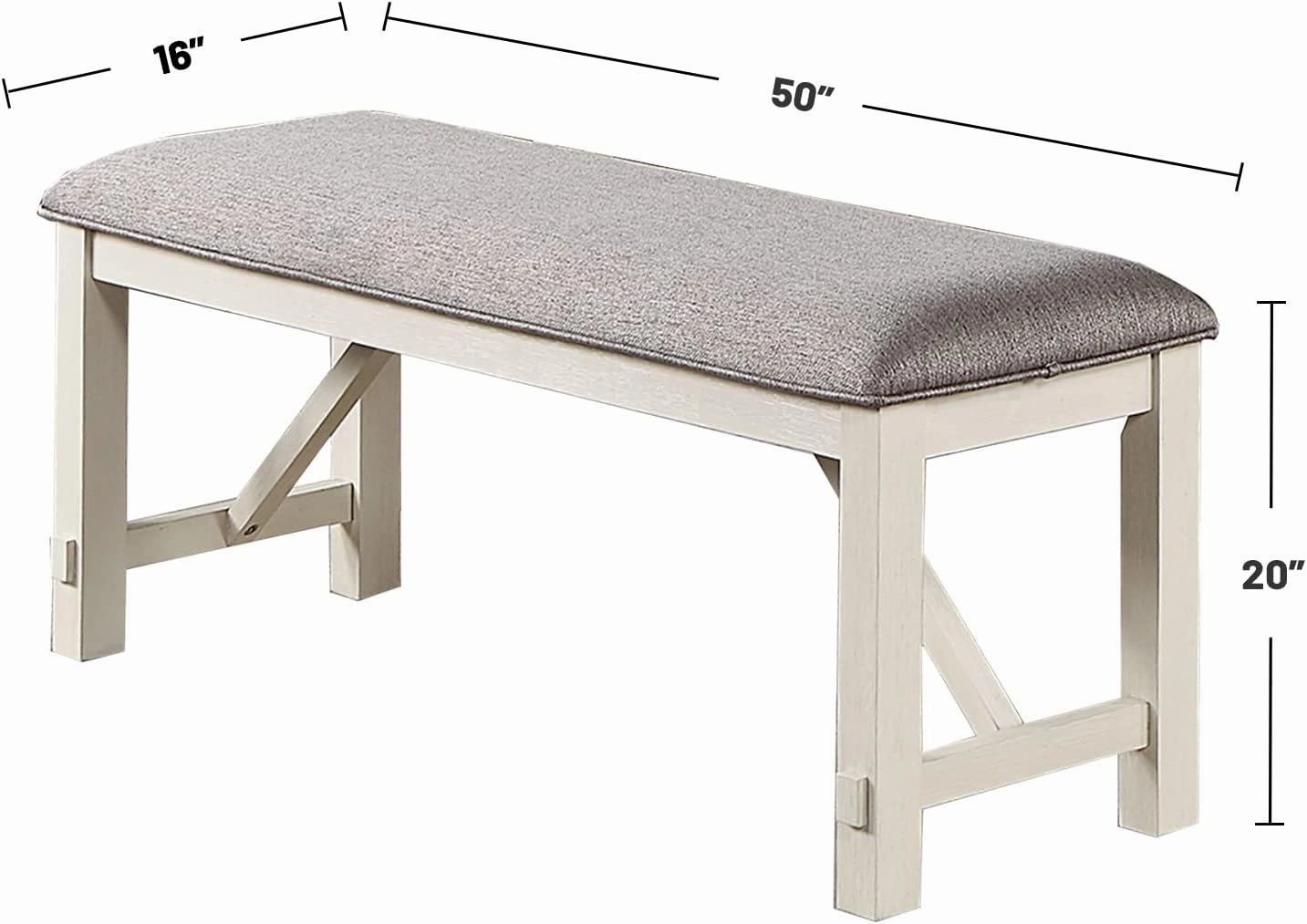 Poundex Upholstered Cushion Dining Bench in Grey and White