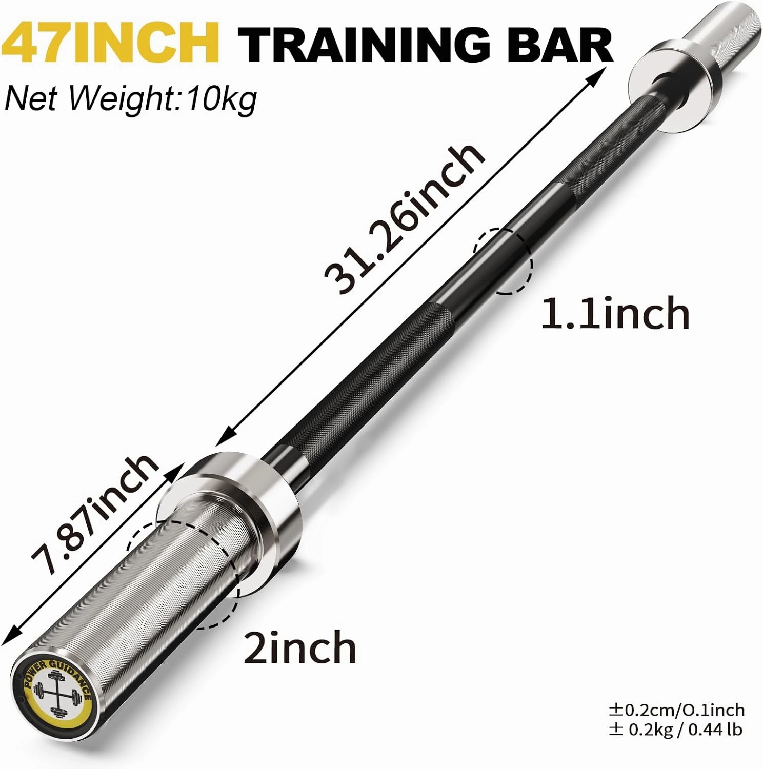 POWER GUIDANCE Chrome Olympic Barbell Bar, 2 Inch Weight Bar for lifting, Hip Thrusts,Universal Strength Training Bars ​4ft/5ft/6ft