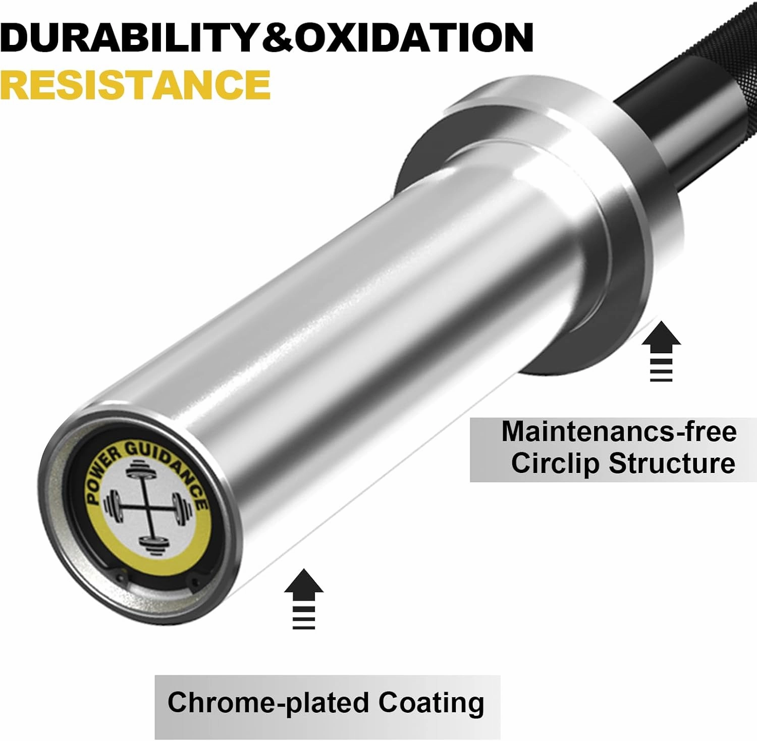 POWER GUIDANCE Chrome Olympic Barbell Bar, 2 Inch Weight Bar for lifting, Hip Thrusts,Universal Strength Training Bars ​4ft/5ft/6ft