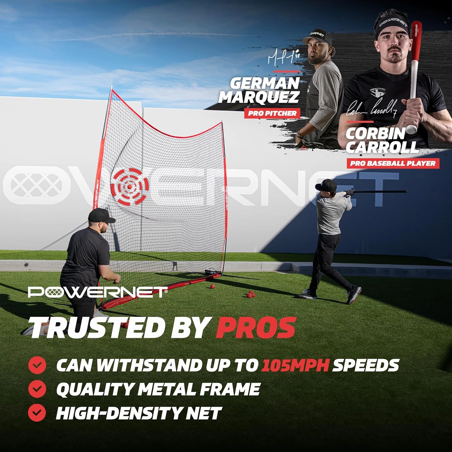 PowerNet Portable Sports Rebounder -Basketball, Volleyball, Soccer, Baseball, Softball and Lacrosse, Backyard & Garage Backstop, Indoor Outdoor Safety Net for Protection