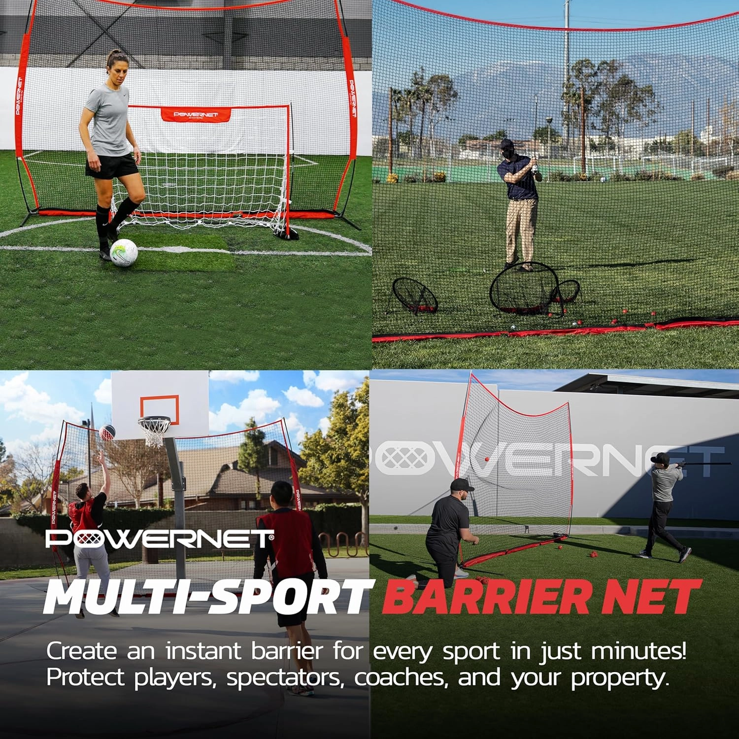 PowerNet Portable Sports Rebounder -Basketball, Volleyball, Soccer, Baseball, Softball and Lacrosse, Backyard & Garage Backstop, Indoor Outdoor Safety Net for Protection
