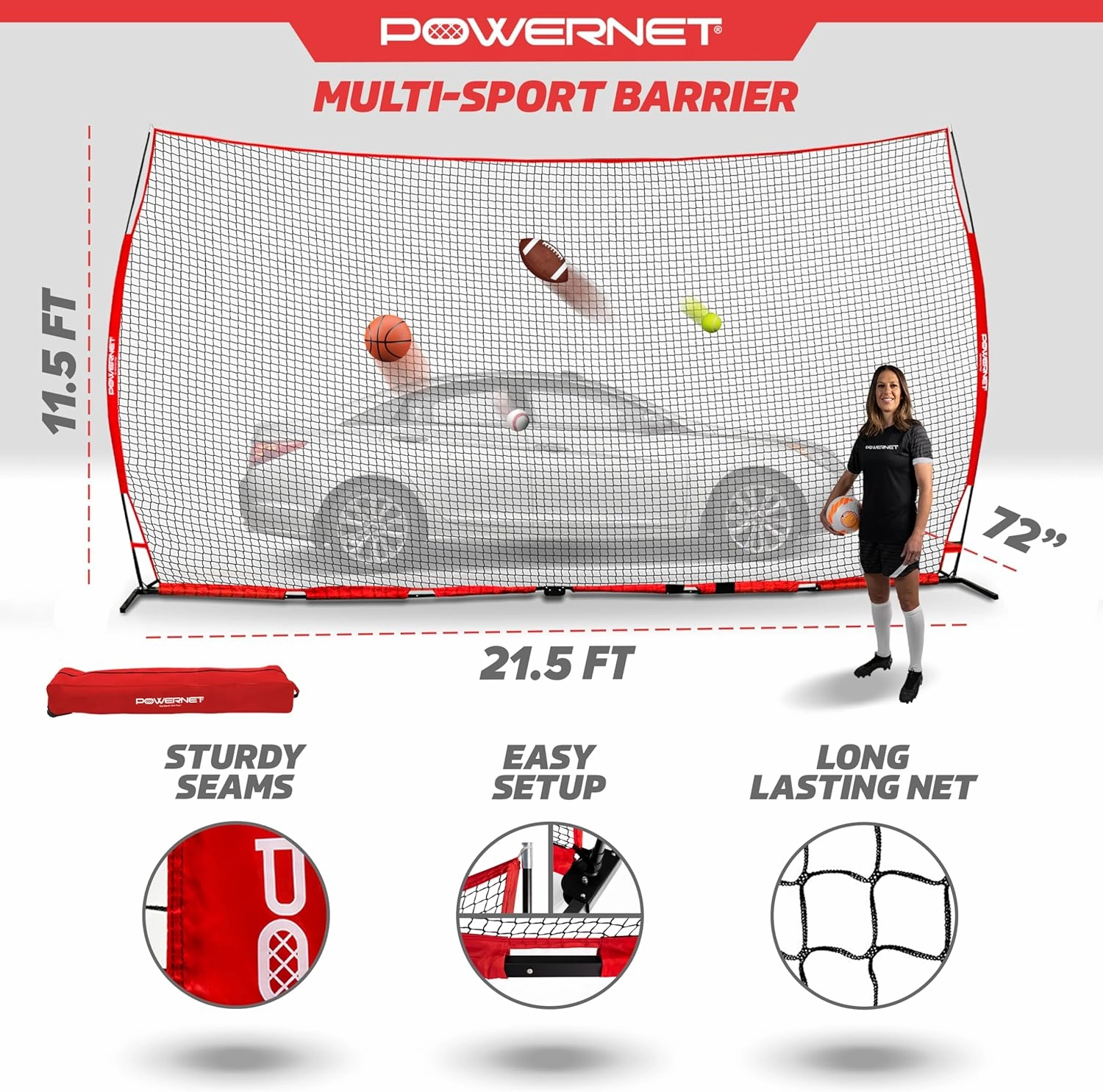 PowerNet Portable Sports Rebounder -Basketball, Volleyball, Soccer, Baseball, Softball and Lacrosse, Backyard & Garage Backstop, Indoor Outdoor Safety Net for Protection