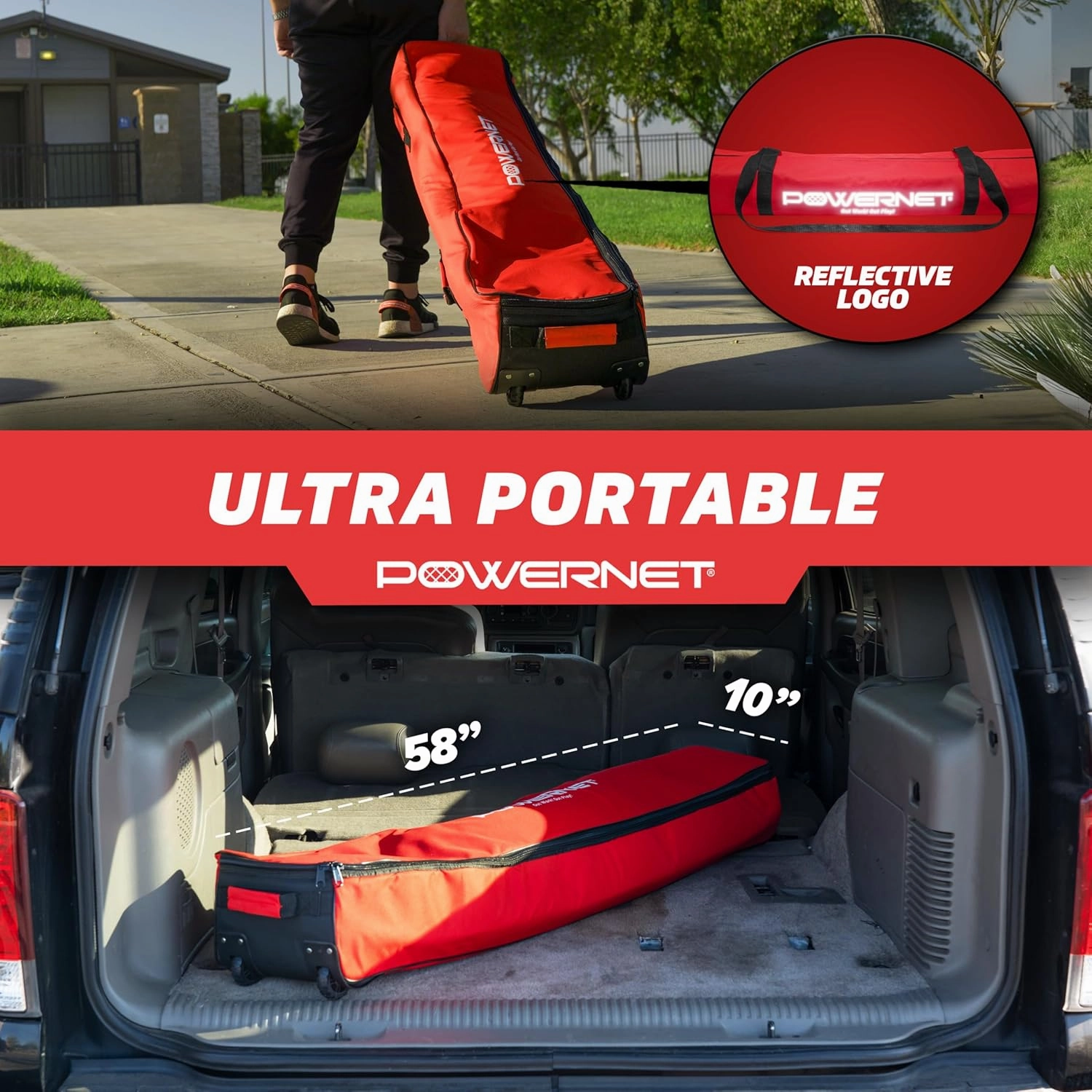 PowerNet Portable Sports Rebounder -Basketball, Volleyball, Soccer, Baseball, Softball and Lacrosse, Backyard & Garage Backstop, Indoor Outdoor Safety Net for Protection