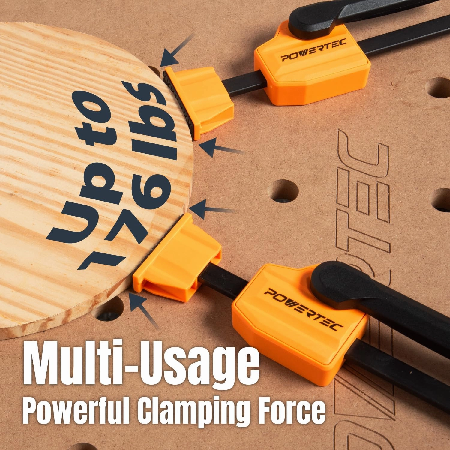 POWERTEC Bench Dog Clamps for 3/4" Dog Holes, Quick Release and Heavy Duty Workbench Clamps with 176lbs Clamping Force, Woodworking Tools - 2PCs (72105)