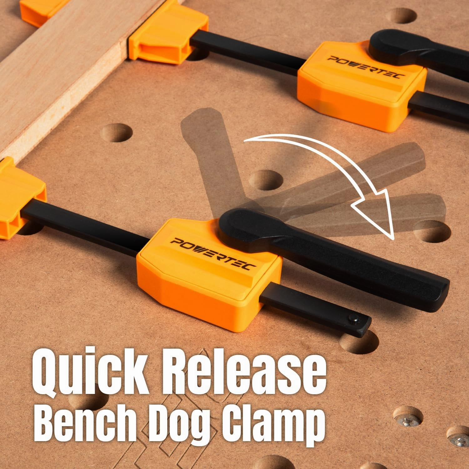 POWERTEC Bench Dog Clamps for 3/4" Dog Holes, Quick Release and Heavy Duty Workbench Clamps with 176lbs Clamping Force, Woodworking Tools - 2PCs (72105)