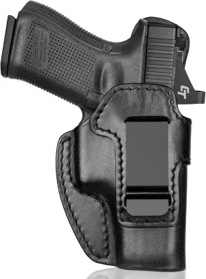 Premium Leather IWB Holster for Glock 17/19/19X/47 Gen 3-5, Glock 22/23/31/32 Gen 3-4, Glock 44/45, Optic Cut Concealed Carry Holster, G19 Inside Waistband Holster, Stealth Black, Right/Left Hand