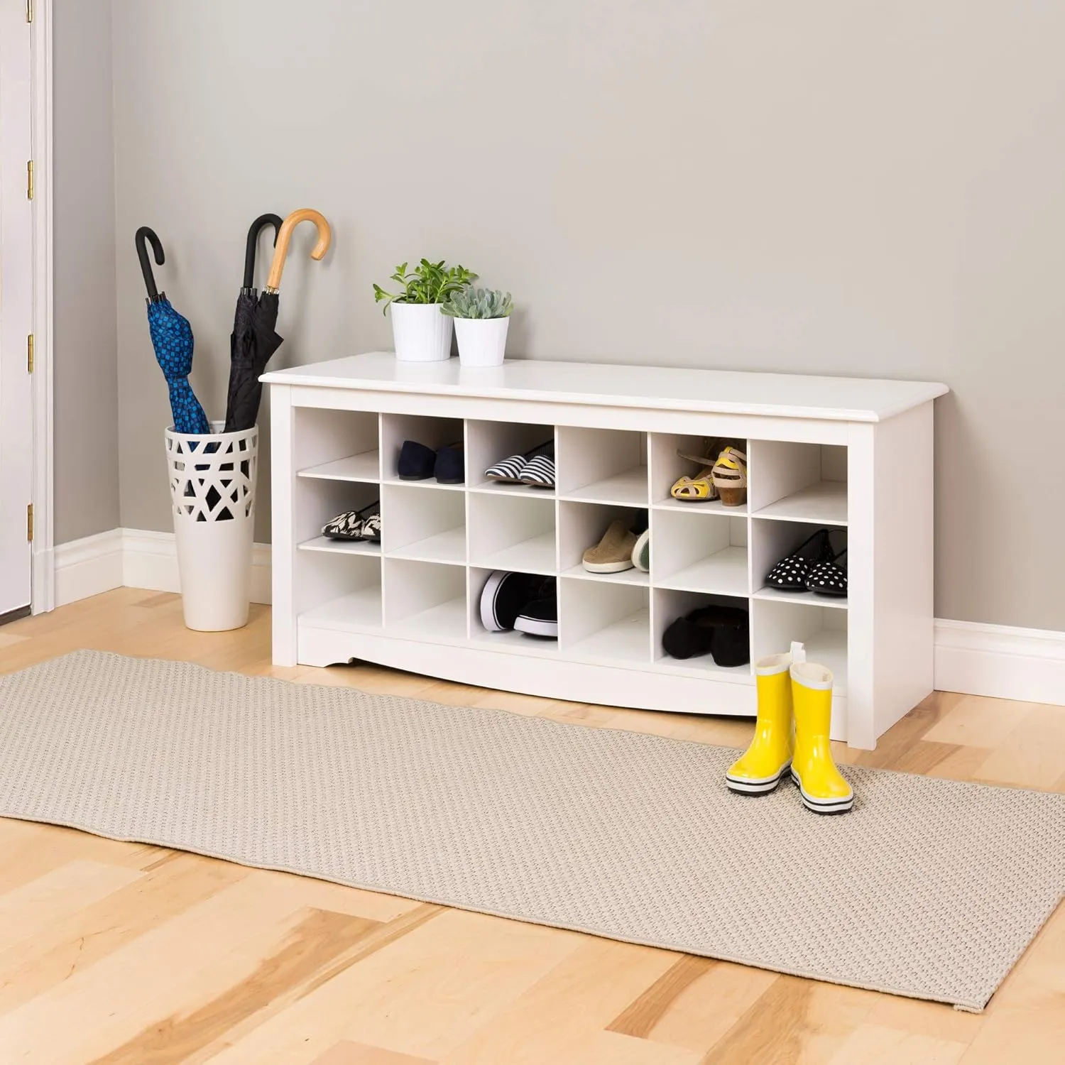 PREPAC Shoe Storage Cubbie Bench, 24" x 48" x 16", White
