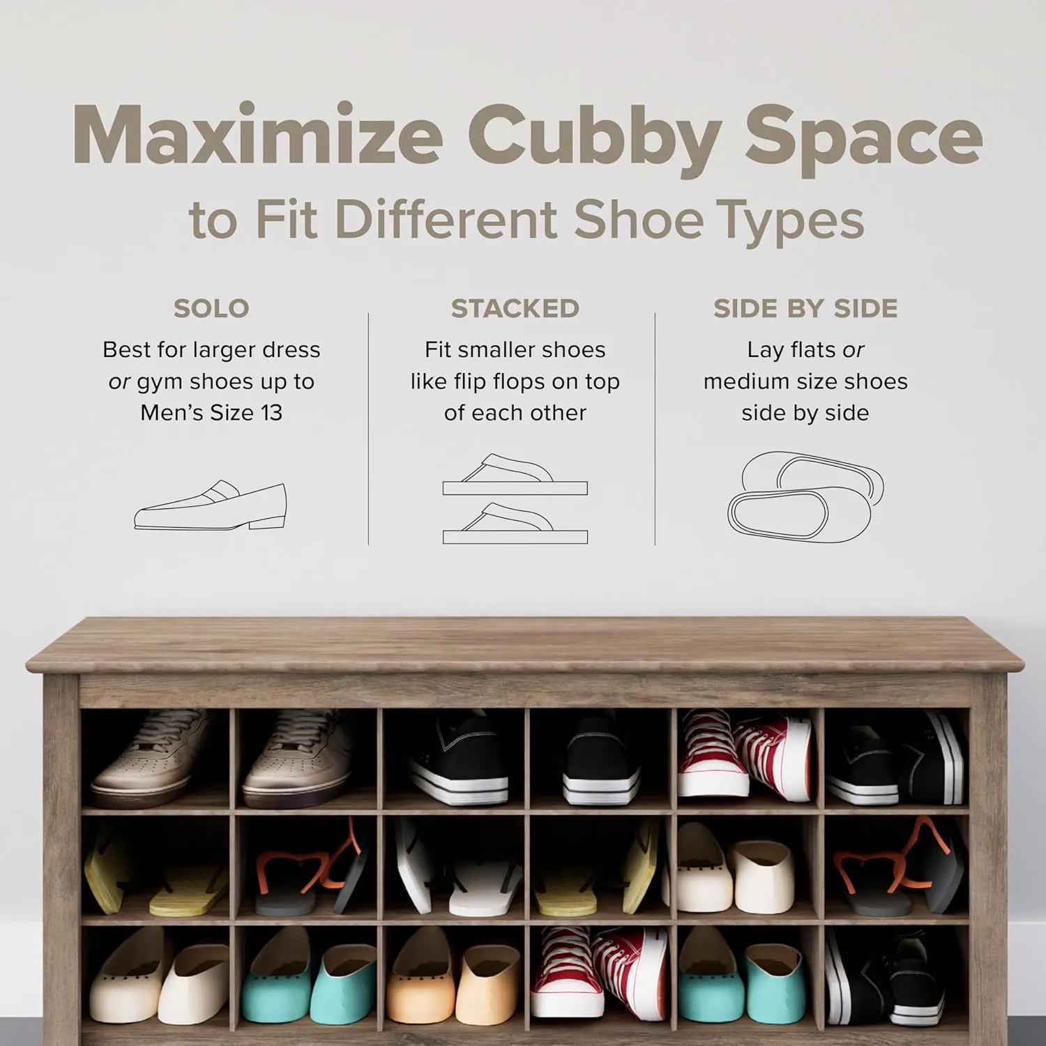 PREPAC Shoe Storage Cubbie Bench, 24" x 48" x 16", White