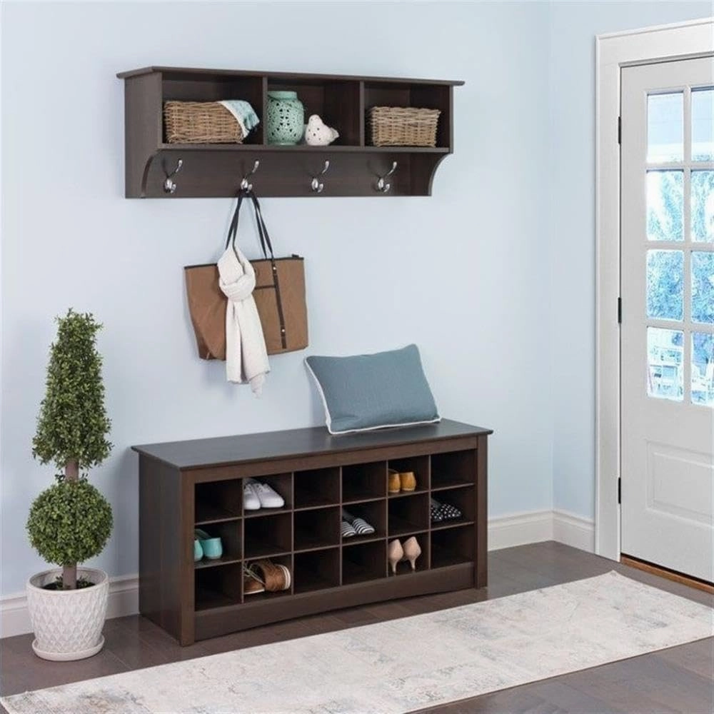 Prepac Shoe Storage Cubbie Bench, 24" x 48" x 16", Espresso