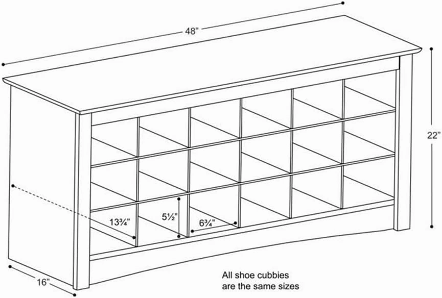 Prepac Shoe Storage Cubbie Bench, 24" x 48" x 16", Espresso