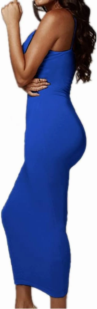 PRIMODA Women's Sexy Neon Asymmetrical Spaghetti Strap Dress Deep V-Neck Sleeveless Bodycon Midi Club Dress