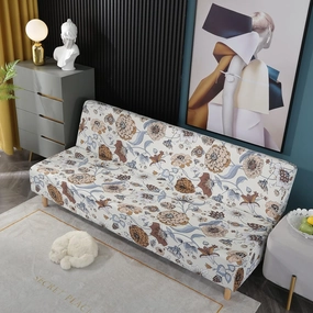Printed Futon Cover Stretch Sofa Bed Slipcovers Full Twin Queen Size Armless Couch Loveseat Protector Covers with Elastic Bottom for Living Room Bedroom Furniture (QiuJu)