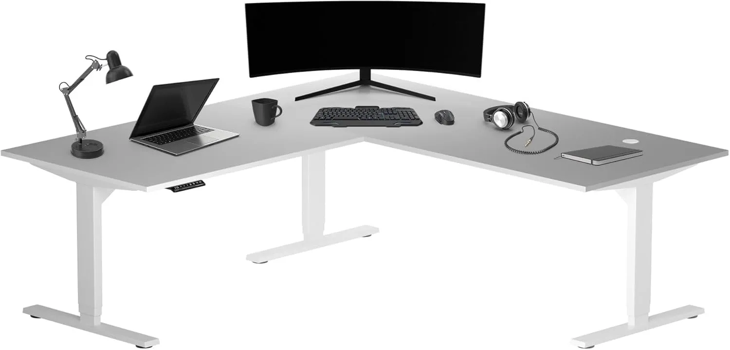 Progressive Desk L Shaped Height Adjustable Standing Desk 72" x 72" - Corner Computer Desk - Electric Stand Up Rising Workstation - White Frame, Warm White Top
