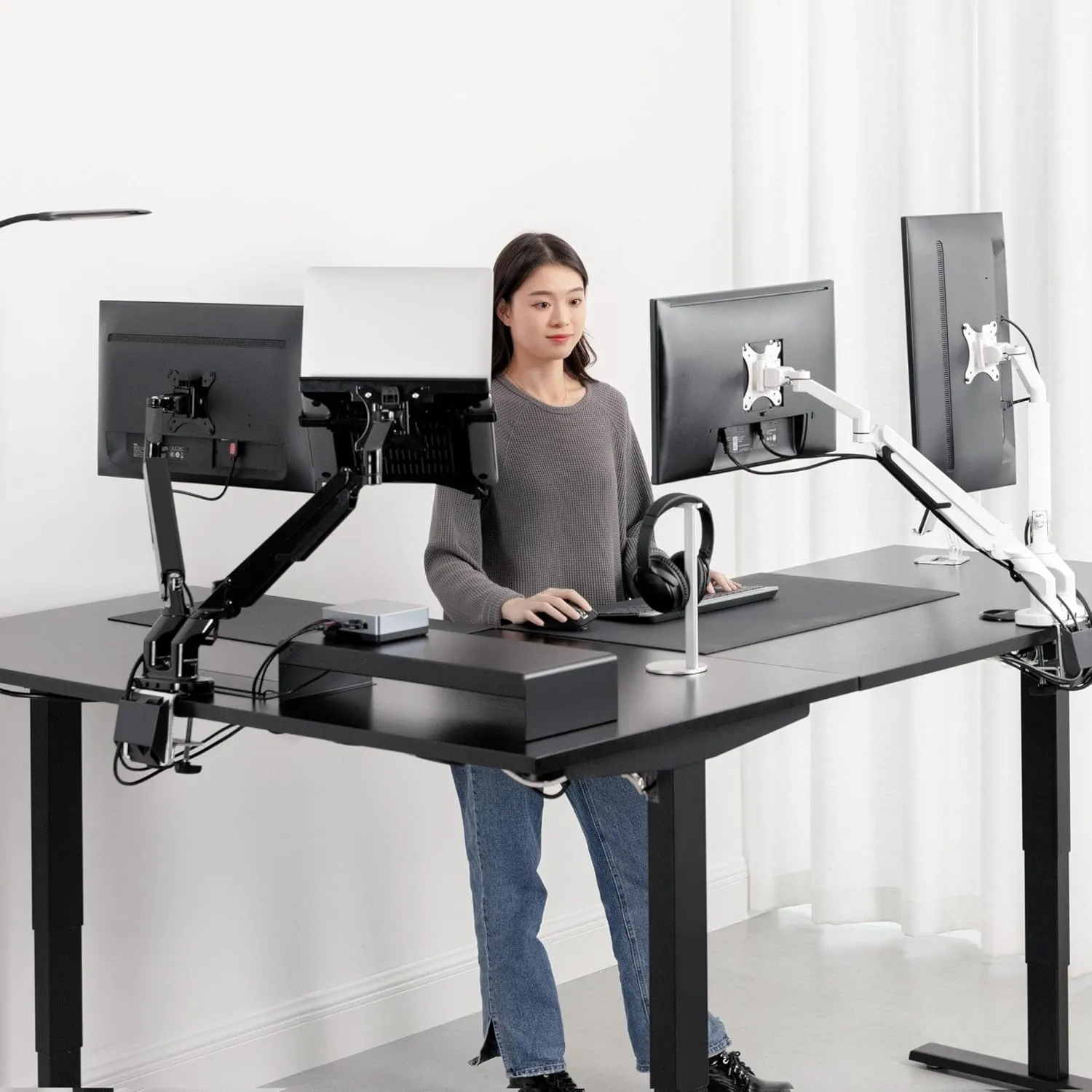 Progressive Desk L Shaped Height Adjustable Standing Desk 72" x 72" - Corner Computer Desk - Electric Stand Up Rising Workstation - White Frame, Warm White Top
