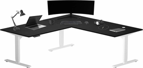 Progressive Desk L Shaped Height Adjustable Standing Desk 72" x 72" - Corner Computer Desk - Electric Stand Up Rising Workstation - White Frame, Ebony Oak Top