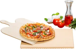 PS 16 Pizza/Bread Baking Stone Set - Natural Fireclay Stone, Food-Safe, 35 x 35 cm, Includes Wooden Scoop
