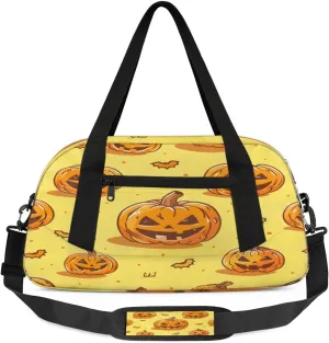 Pumpkin Lamp Bats Waterproof Sports Gym Bag Portable Dance Gymnastics Work Out Bag Lightweight Travel Duffel Bag Overnight Weekender Bag