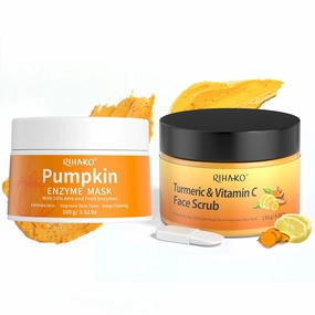 Pumpkin Enzyme Face Mask & Turmeric Vitamin C Face Scrub Skincare Set For dead skin, dullness, dark spots, uneven skin tone, and large pores and Brightens Skin,Restores Youthful Glow,Gift for Him&Her