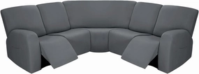 PureFit 7-Pieces Sectional Sofa Covers, Extra Large Sectional Recliner Couch Covers for Reclining L Shape Couches Sofas, Stretch Washable Fleece Sofa Slipcovers with Pockets, 5 Seat, Light Gray