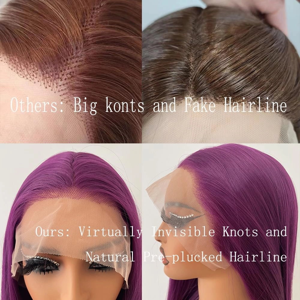 Purple Wig For Woman Wear And Go Glueless Wig Pre Plucked HD Transparent Synthetic Lace Front Wigs