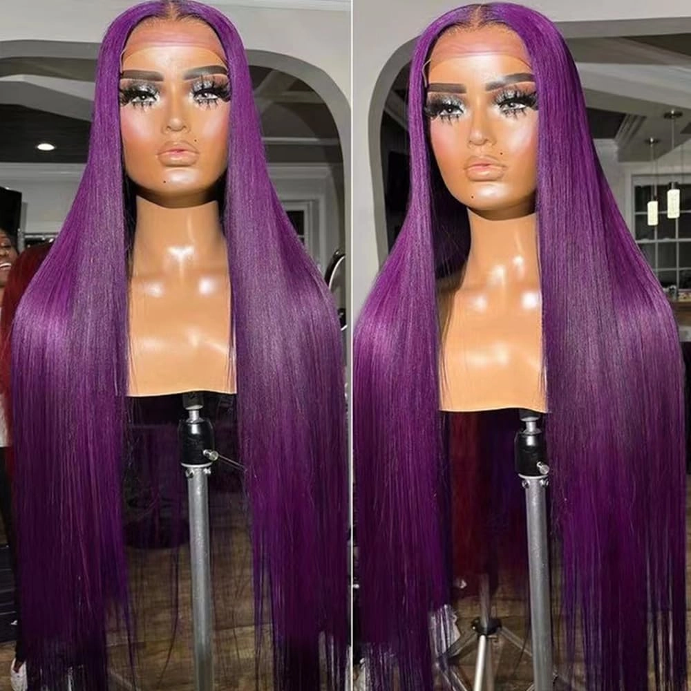 Purple Wig For Woman Wear And Go Glueless Wig Pre Plucked HD Transparent Synthetic Lace Front Wigs