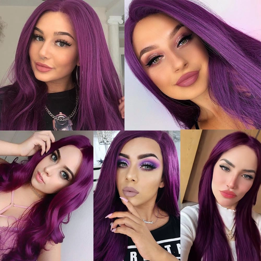 Purple Wig For Woman Wear And Go Glueless Wig Pre Plucked HD Transparent Synthetic Lace Front Wigs