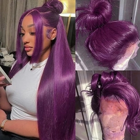 Purple Wig For Woman Wear And Go Glueless Wig Pre Plucked HD Transparent Synthetic Lace Front Wigs