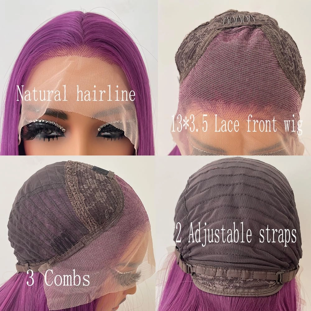 Purple Wig For Woman Wear And Go Glueless Wig Pre Plucked HD Transparent Synthetic Lace Front Wigs