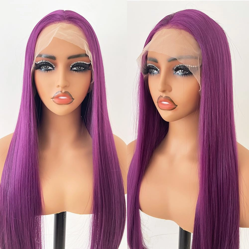Purple Wig For Woman Wear And Go Glueless Wig Pre Plucked HD Transparent Synthetic Lace Front Wigs
