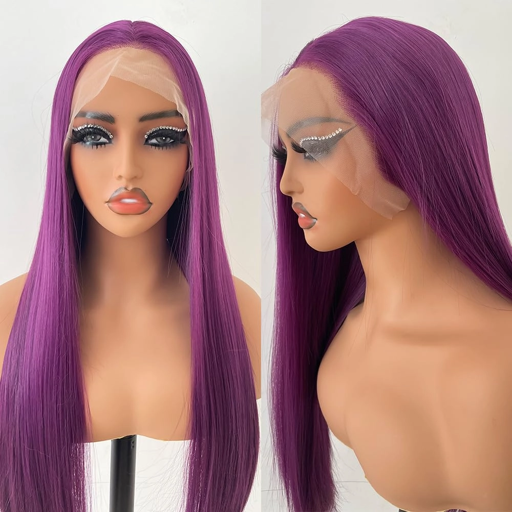 Purple Wig For Woman Wear And Go Glueless Wig Pre Plucked HD Transparent Synthetic Lace Front Wigs