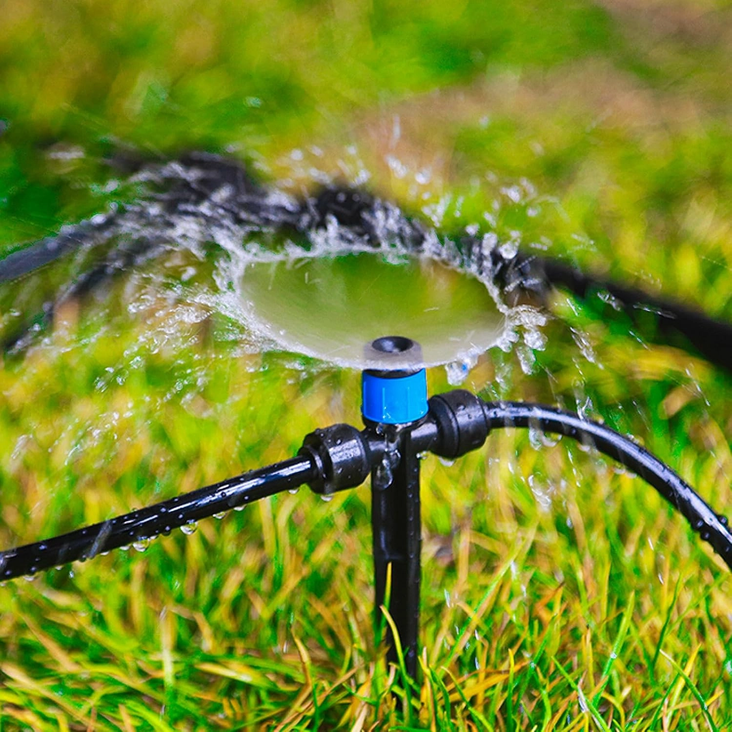 Push-to-Fit Drip Irrigation Vortex Emitters for 1/4" Drip Irrigation Tubing, 20 Pcs Adjustable 360 Degree Water Flow Fan Shape Drippers with Stake in-Line Drip System Emitter