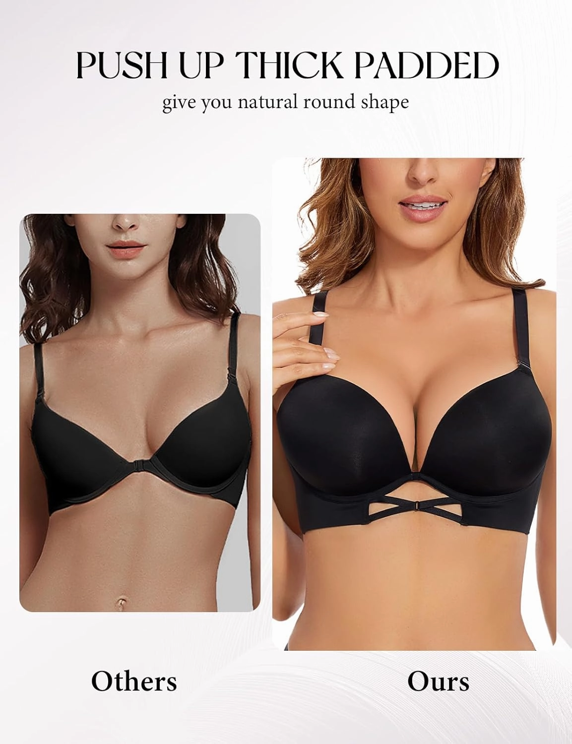 Push Up Padded Bras for Women Add 2 Cups Plunge T Shirt Everyday Bra Seamless Underwire Support