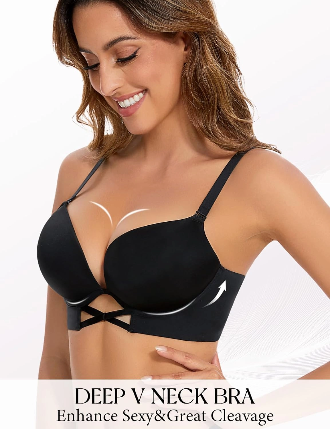 Push Up Padded Bras for Women Add 2 Cups Plunge T Shirt Everyday Bra Seamless Underwire Support