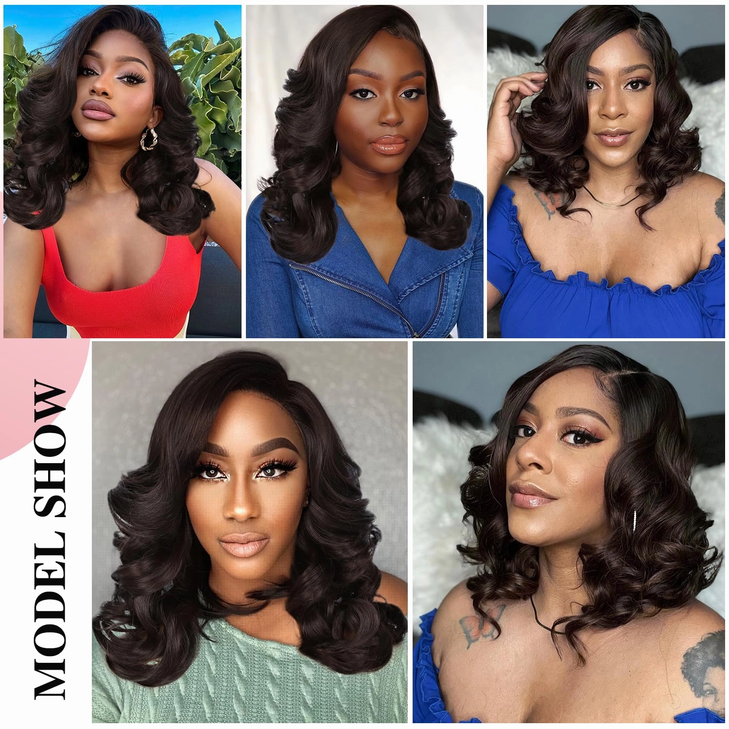 Quick Wig Loose Wave Bob Wig Side Part Short Curly Wavy Wig for Black Women Chocolate Glueless Lace Part Synthetic Wig Shoulder Length Body Wave Wig