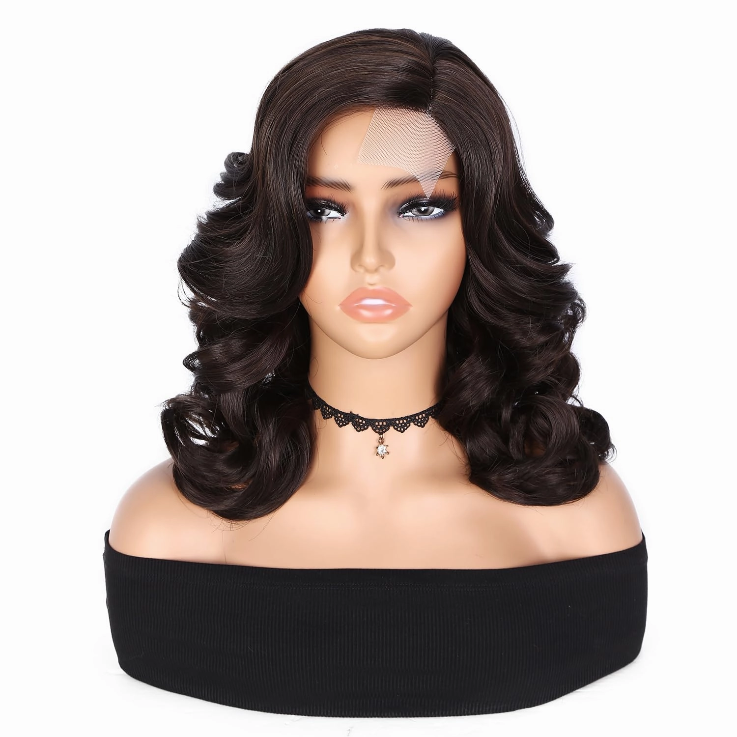 Quick Wig Loose Wave Bob Wig Side Part Short Curly Wavy Wig for Black Women Chocolate Glueless Lace Part Synthetic Wig Shoulder Length Body Wave Wig