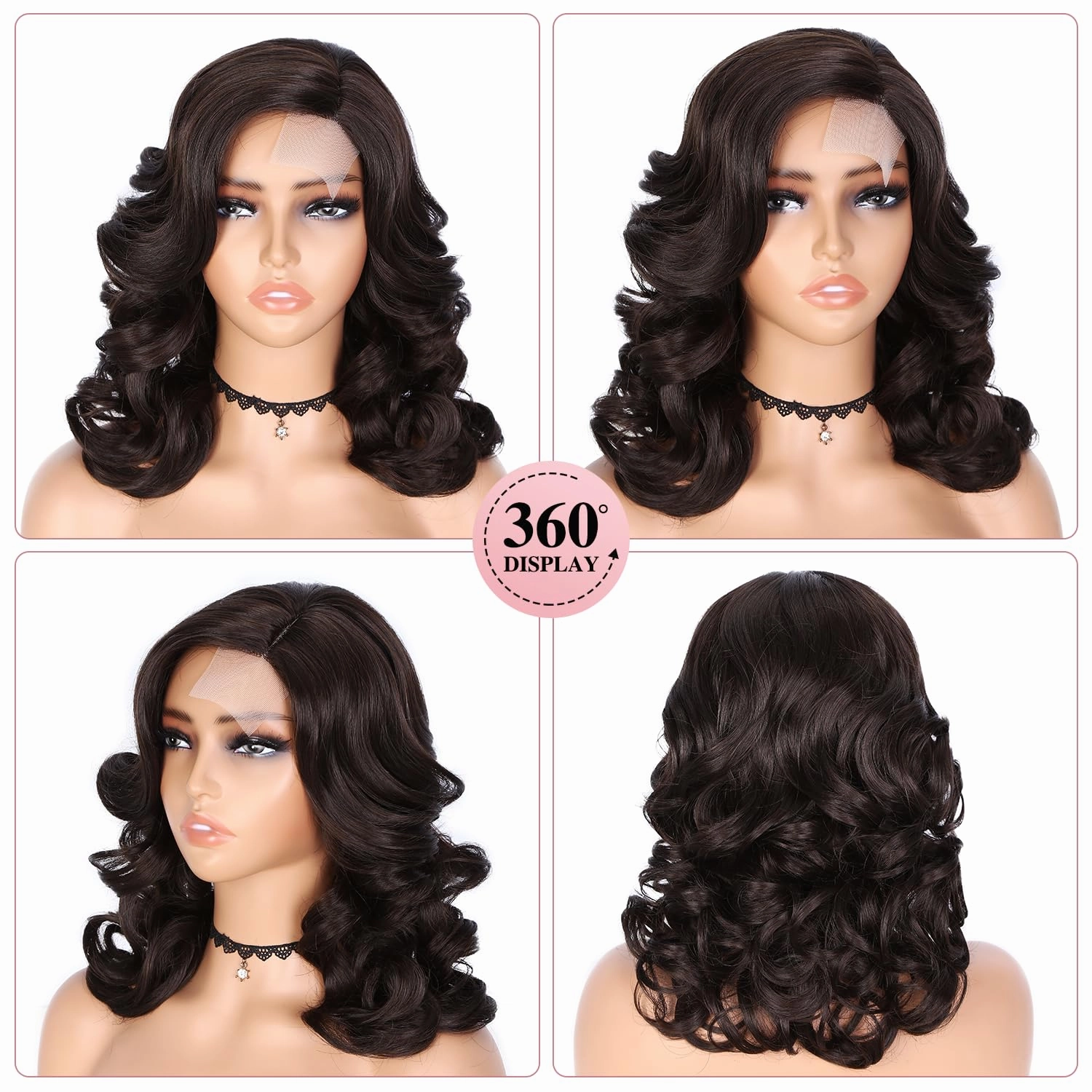Quick Wig Loose Wave Bob Wig Side Part Short Curly Wavy Wig for Black Women Chocolate Glueless Lace Part Synthetic Wig Shoulder Length Body Wave Wig