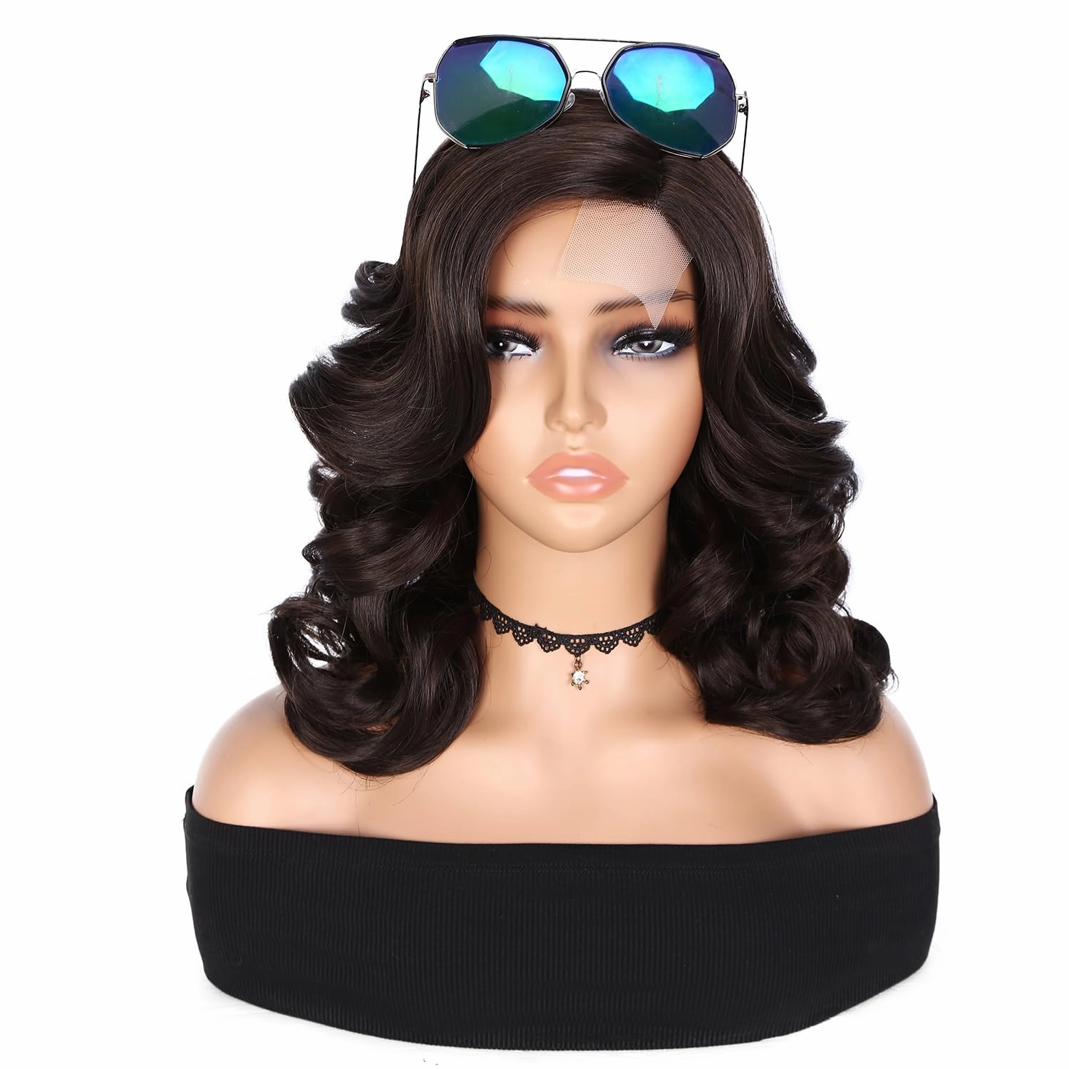 Quick Wig Loose Wave Bob Wig Side Part Short Curly Wavy Wig for Black Women Chocolate Glueless Lace Part Synthetic Wig Shoulder Length Body Wave Wig