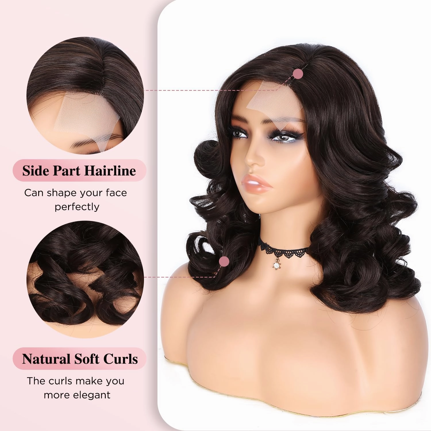 Quick Wig Loose Wave Bob Wig Side Part Short Curly Wavy Wig for Black Women Chocolate Glueless Lace Part Synthetic Wig Shoulder Length Body Wave Wig