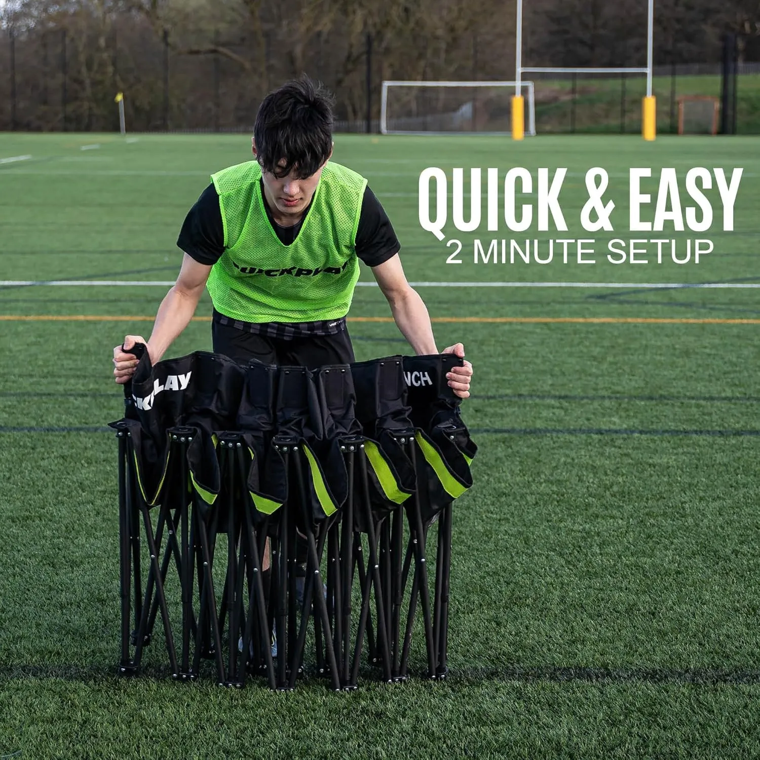 QUICKPLAY PRO Portable Folding Soccer Team Bench with Canopy Shelter | Heavy-Duty, Fast Set-Up Weatherproof Sideline Seating | 4, 6, and 9 Seat Options for Sports, Camping & Outdoor Activities