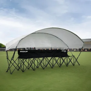 QUICKPLAY PRO Portable Folding Soccer Team Bench with Canopy Shelter | Heavy-Duty, Fast Set-Up Weatherproof Sideline Seating | 4, 6, and 9 Seat Options for Sports, Camping & Outdoor Activities
