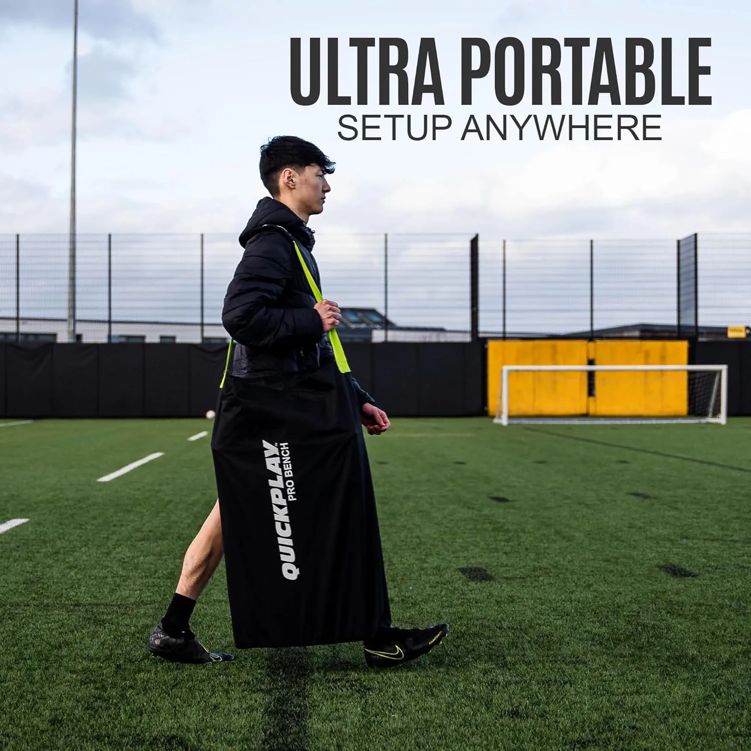 QUICKPLAY PRO Portable Folding Soccer Team Bench with Canopy Shelter | Heavy-Duty, Fast Set-Up Weatherproof Sideline Seating | 4, 6, and 9 Seat Options for Sports, Camping & Outdoor Activities