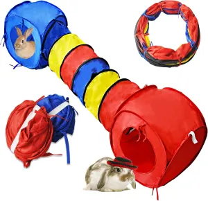 Rabbit Tunnels,Large Rabbit Tunnels for Indoor Bunnies,Collapsible Cat Tube Toys for Indoor Cats,Interactive Bunny Hideout with Rectangular Tent Long Small Animal Play Tube Playground